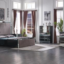 5PC Led Ziki Mirrored Bedroom Set 