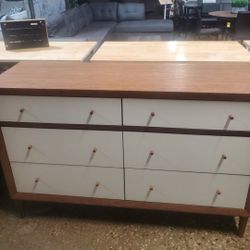 Mid Century Modern Style White _Brown Dresser 