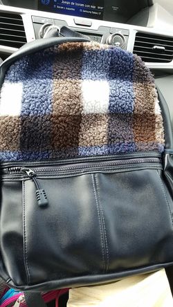 Mossimo Supply Co Womens Buffalo Check Faux Fur Backpack Navy