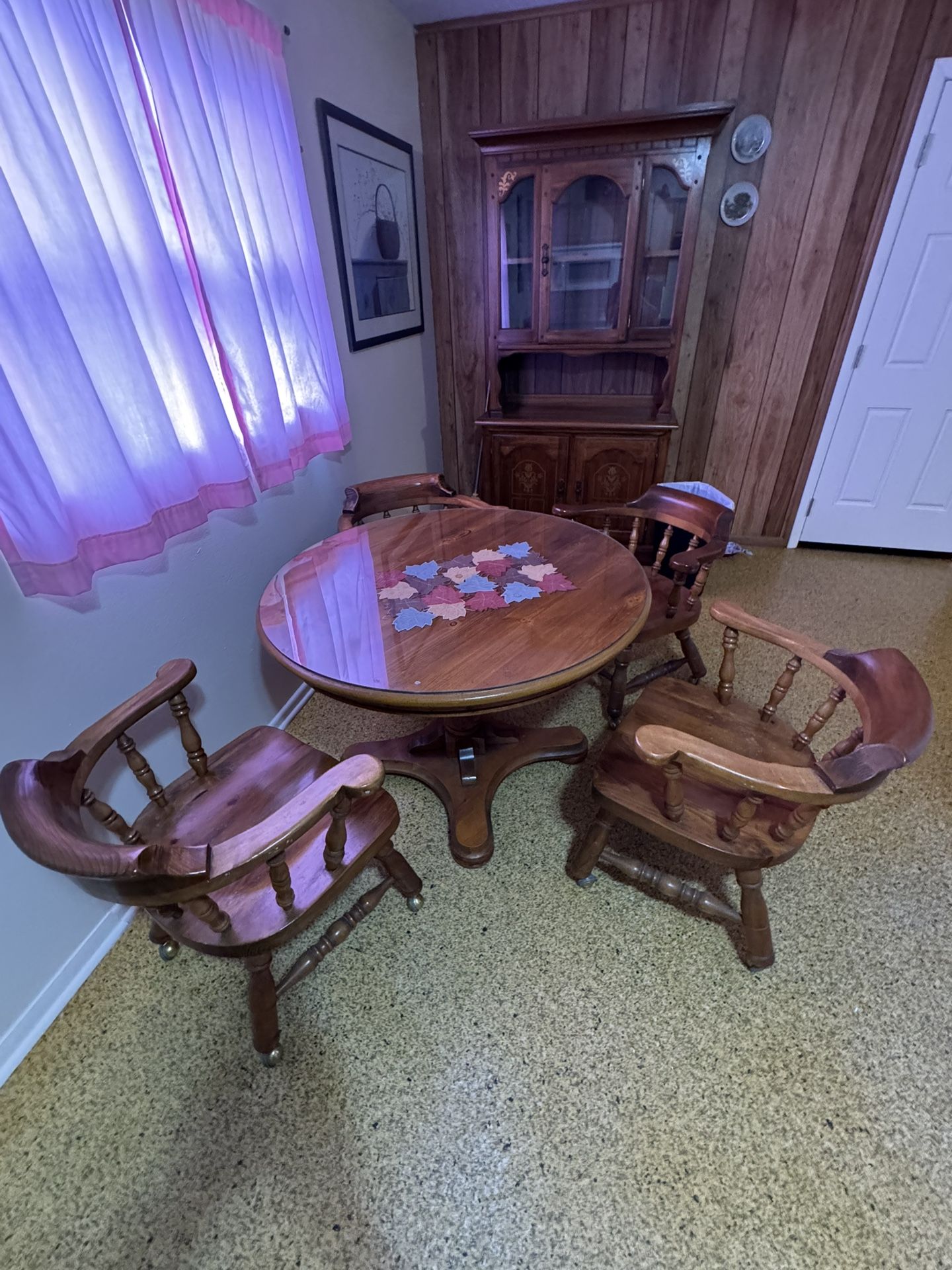 Vintage Solid Wood Dining Set – Table + 4 Rolling Chairs - $150