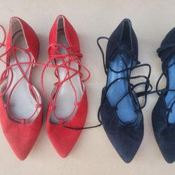Stewart Weitzman Suede Lace-up Ballet Flats