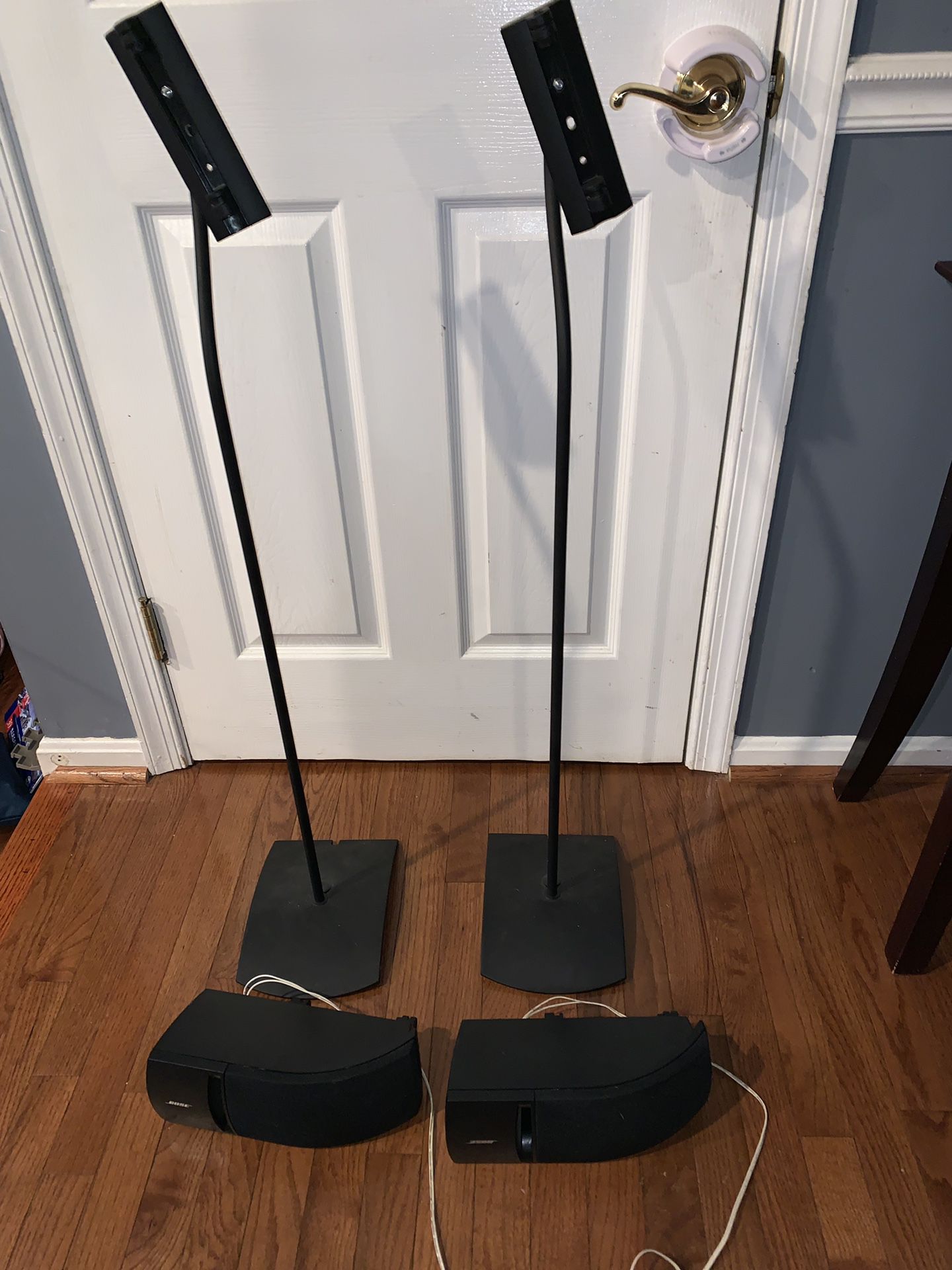 Pair of Bose speakers and stands