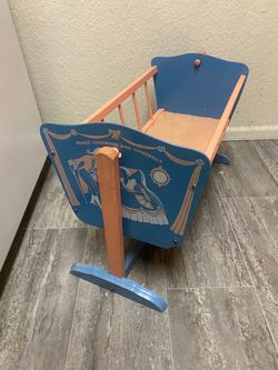 Vintage Prince Charming & Cinderella Wooden Swinging Doll Crib