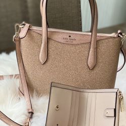 Kate Spade Rose Gold Glitter Crossbody With Wallet