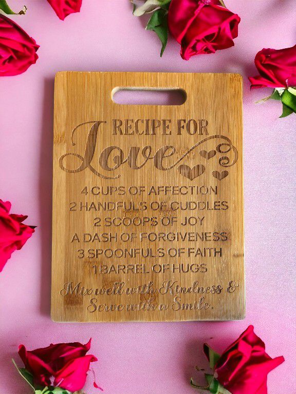 Valentine's engraved bamboo cutting board 