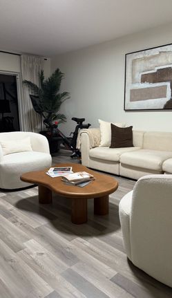 Walnut Cloud Shape Wood Coffee Table 48.5”