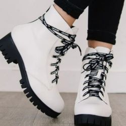 In love of white combat Boots