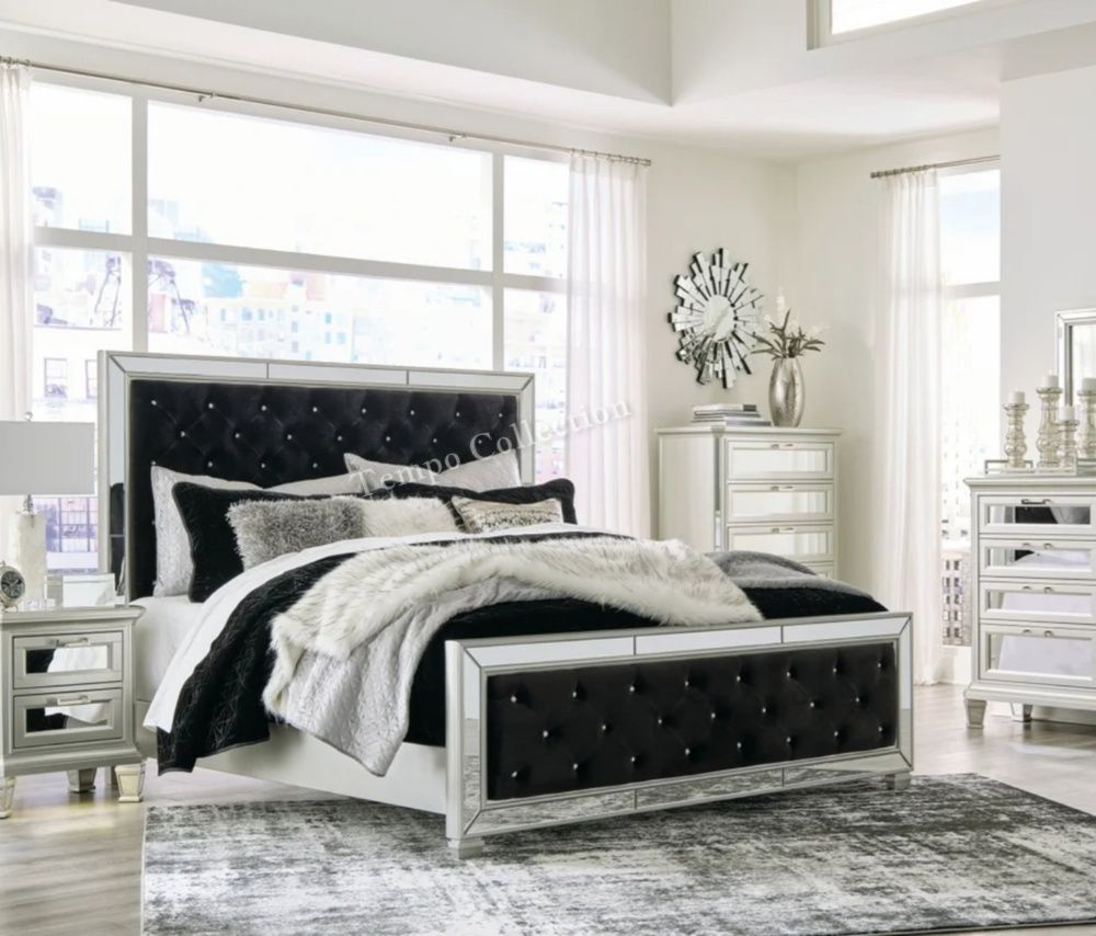 Luxe Design Panel Bed Frame, Black/Silver Color, SKU#10B758K