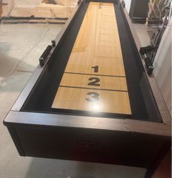 Hathaway Excalibur 9 ft Shuffleboard Table for Family Recreation Rooms - Poly-Coated Playfield, Solid X-Pattern Base - 8 Weighted Pucks, Dual Abacus S