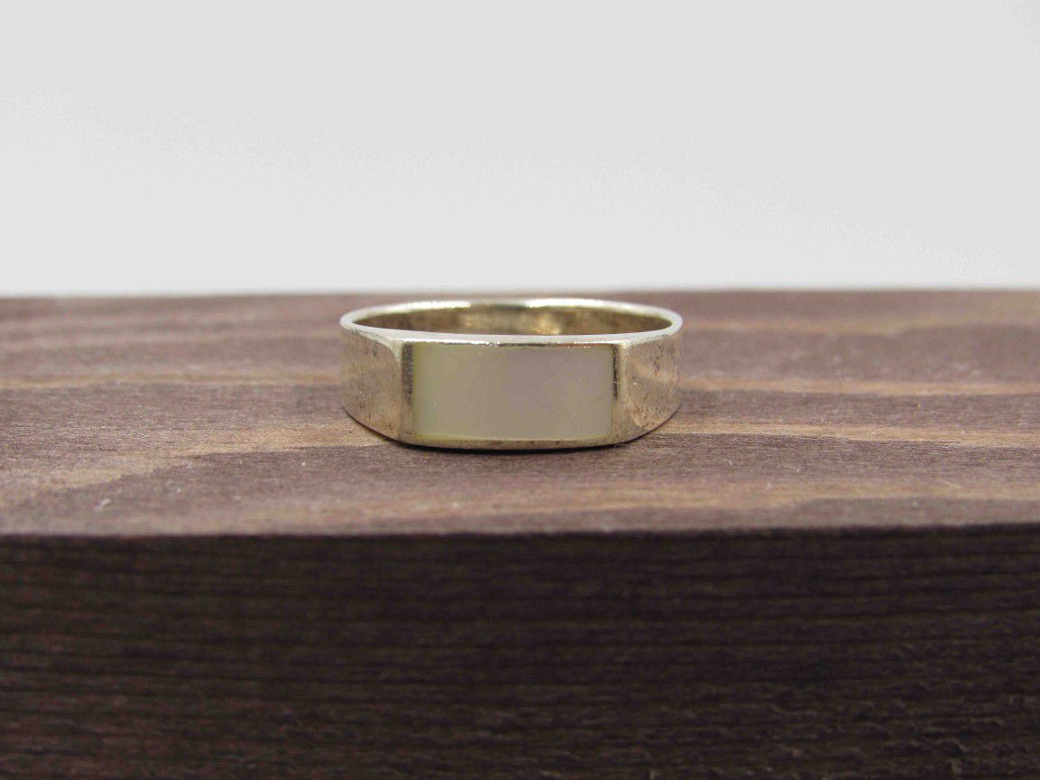 Size 5.75 Sterling Silver Rustic Shell Inlay Band Ring Vintage Statement Engagement Wedding Promise Anniversary Bridal Cocktail Friendship