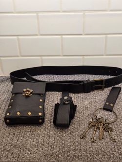 Black Leather Medieval Belt Pouch Set