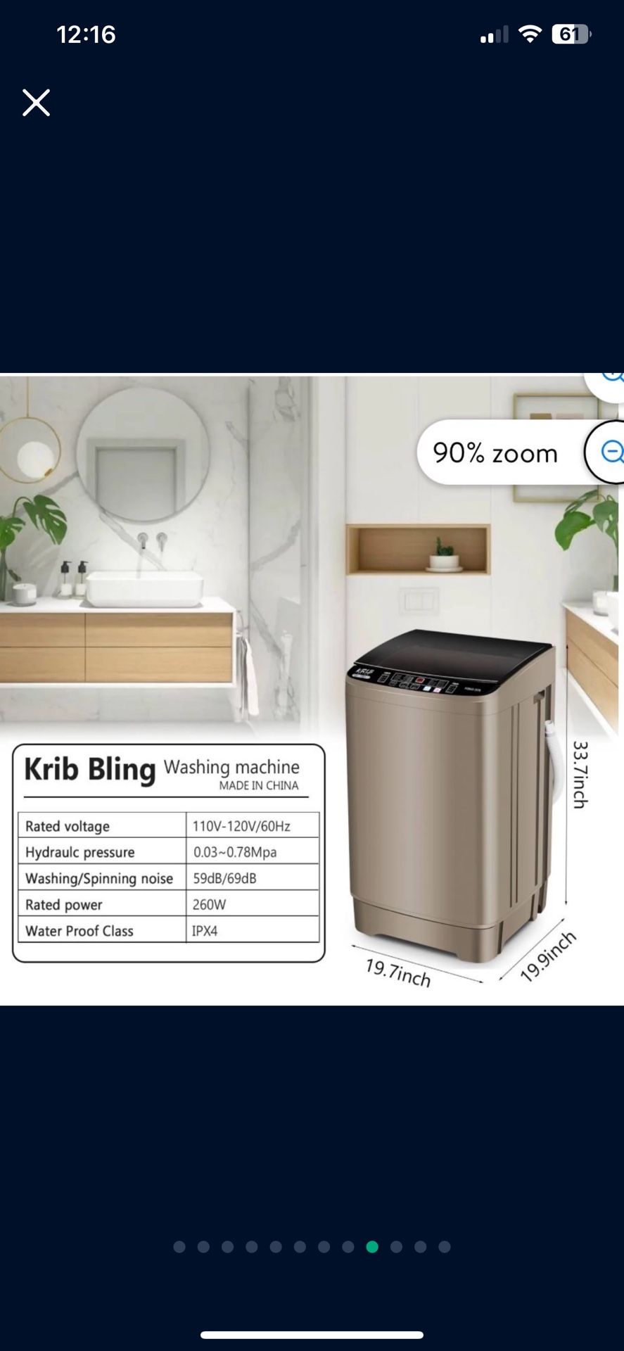 Full-Automatic Washing Machine (15.6 lbs, Krib Bling Portable Compact)