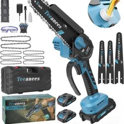 8-Inch Mini Chainsaw Cordless, 2-in-1 Dual Guide Bar (8" & 6") Electric Chain Saw with 2 Batteries & 8 Chains 880W BatteryPowered Saw for Wood Cutting