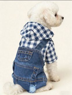 Dog hooded denim overall shirt