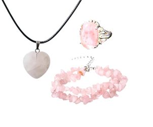 Natural Rose Stone Silver Stainless Steel Set