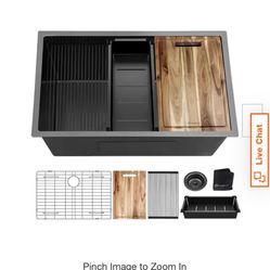 Glacier bay 32 in. Undermount Single Bowl 18 Gauge Gunmetal Black Stainless Steel Workstation