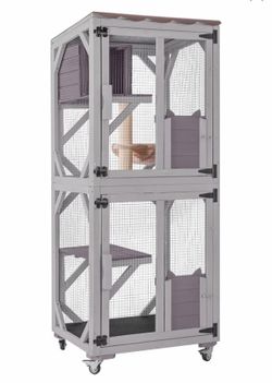 Air22 AIR22-M Catio Wooden Outdoor Wheeled Cat House, Gray, Medium