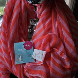NWT Bright Pink on Pink Striped Light Beach Wrap/Scarf/Shawl Fun Happy Pattern
