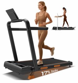 5-in-1 Walking Pad Treadmill with 15%/17% Manual/AUTO Incline, Quiet Under Desk Treadmills for Home & Office, Compact Foldable Treadmill with Handles 