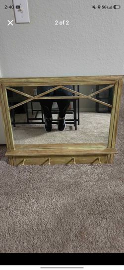 34x30 Farmhouse wall mirror with coat hooks