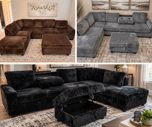 Black, Brown or Grey corduroy sectional & ottoman - NEW marked 40%+ off retail