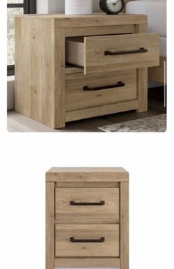 Signature Design by Ashley Brozmont 2 drawer nightstand USB charging - Tan Brown