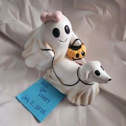 Flying Ghost Girl Walking Dog