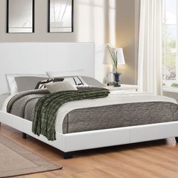 Brand New Sleek White Leatherette Platform Bed