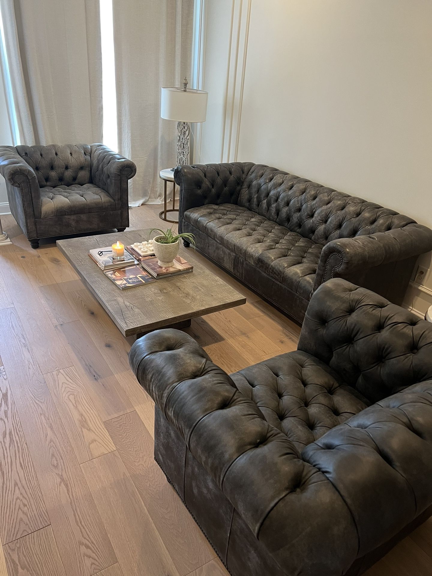 MUST SELL ASAP Like Restoration Hardware, Arhaus Leather Sofa And 2 Chairs Set Absolutely Gorgeous