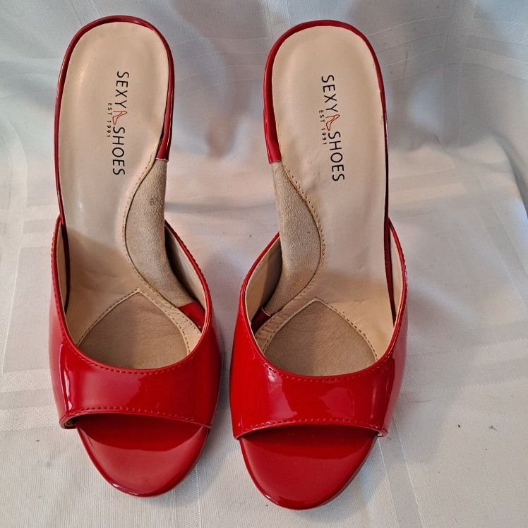 Sexy Shoes Slip On Red Mules Size 5