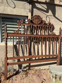 Antique Spanish Revival King Spindle Bed Headboard - Solid Wood