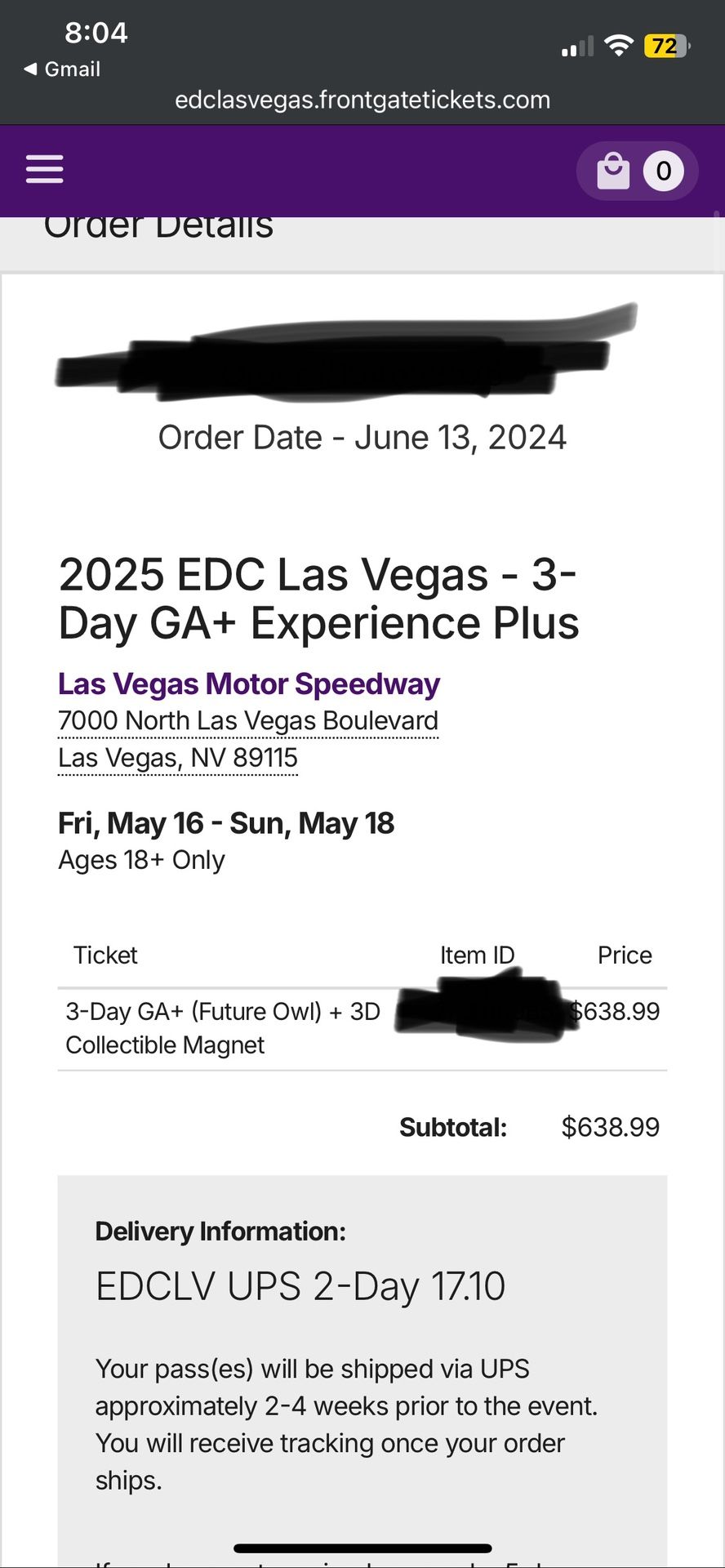EDC GA ticket