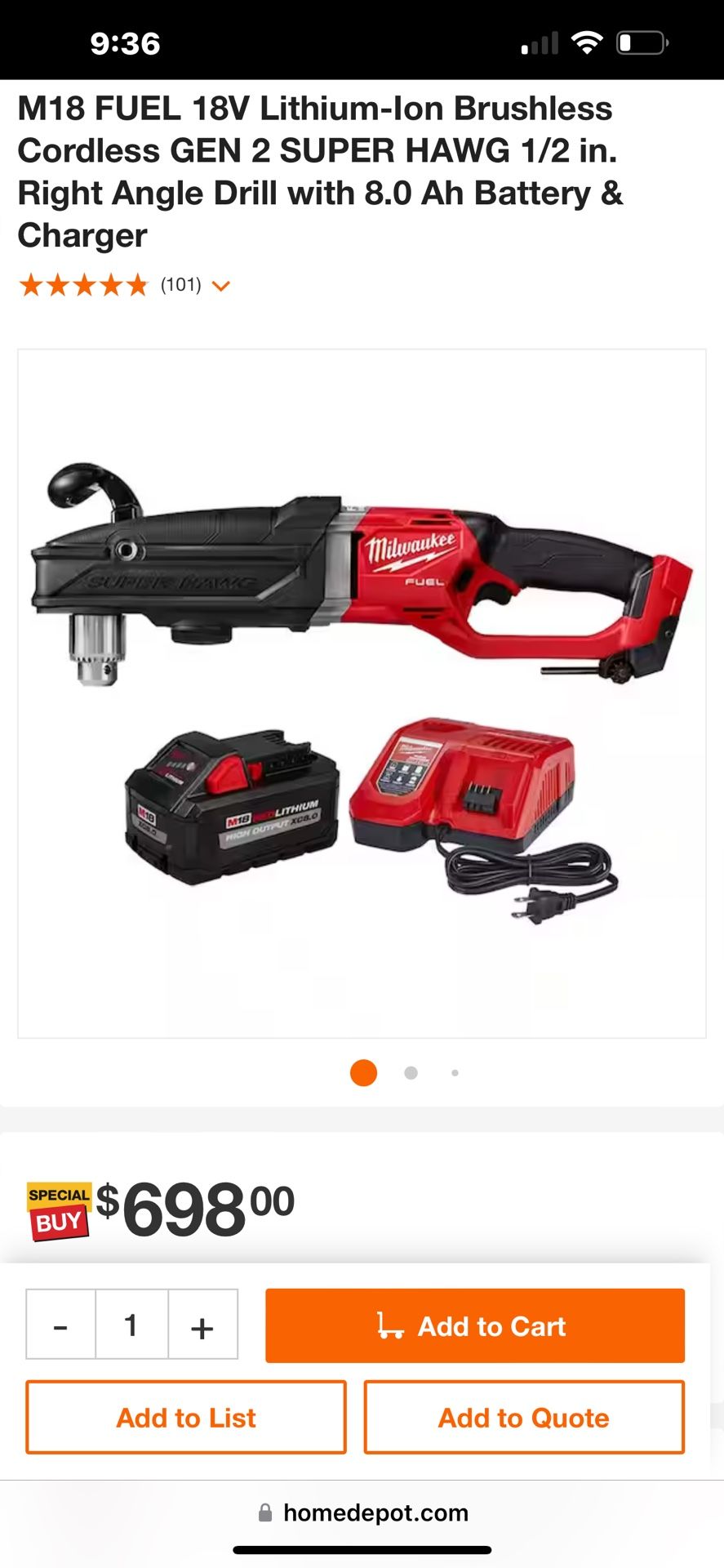 Milwaukee Super hawg 2nd gen Right Angle Drill. 