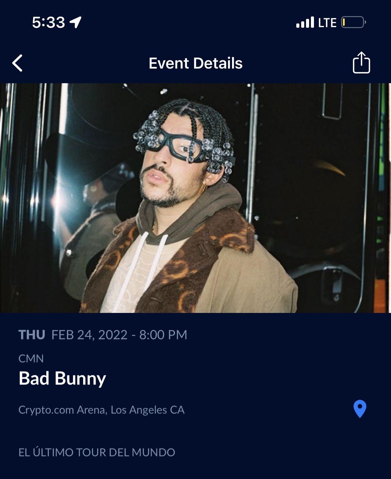 El Último Tour Del Mundo Bad Bunny Concert Tickets 2/24/22