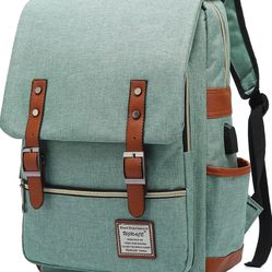 UGRACE Vintage Laptop Backpack with USB Charging Port, Water Resistant Travelling Backpacks College Bag for Men Women, Fits up to 15.6Inch Laptop in G