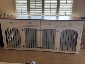 Double gate dog kennel crate furniture entryway