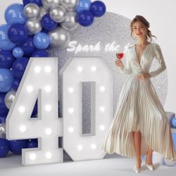 JoyMuse 4FT 40 Marquee Numbers, Large Light Up Numbers 40 for 40th Birthday Decorations Cool White Light Number 40 for Anniversary Birthday Party