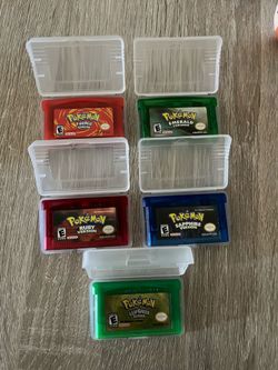 Pokémon GBA Game Lot – FireRed, LeafGreen, Emerald, Ruby & Sapphire w/Cases (Working Repros)