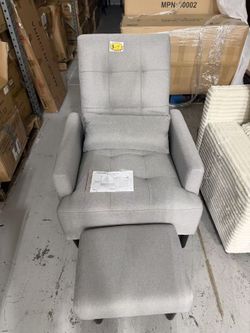 New Modern LinenFabric Single Sofa Chair with Ottoman,Folding Sofa Bed with Adjustable Back