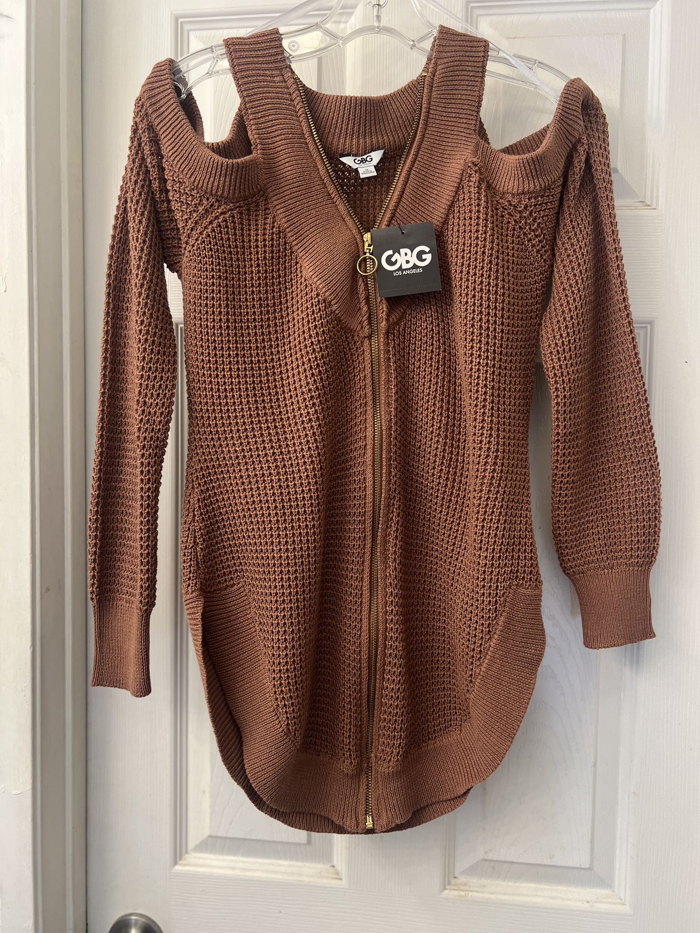 GBG Los Angeles Women’s Amina Zip Up Tunic Sweater Size Medium Roasted Chestnut
