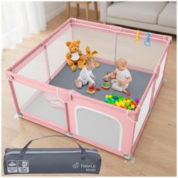 Brand New GREY (NOT PINK) Todale Baby Play Yard - 70 x 59 in, Grey - Extra Large Mesh Playpen for Babies & Toddlers - Tear-Resistant Oxford Fabric & S
