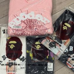 Sp5der Hoodie “Pink” v2 & White Bape TShirt 