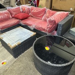 Outdoor Red Sectional With Table New Assembled 