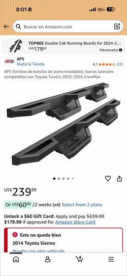 APS Stainless Steel 6.5in Nerf Bars Pocket Steps Square Tube Rocker Guards Compatible With Toyota Tundra Access Cab crew max
