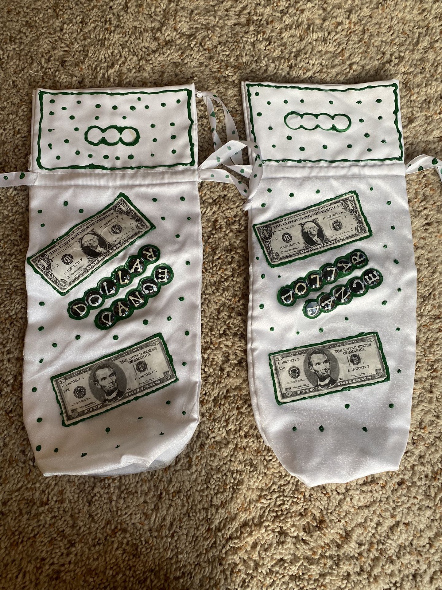 *WEDDING ITEMS* 2 Dollar Dance Bags with Green paint.
