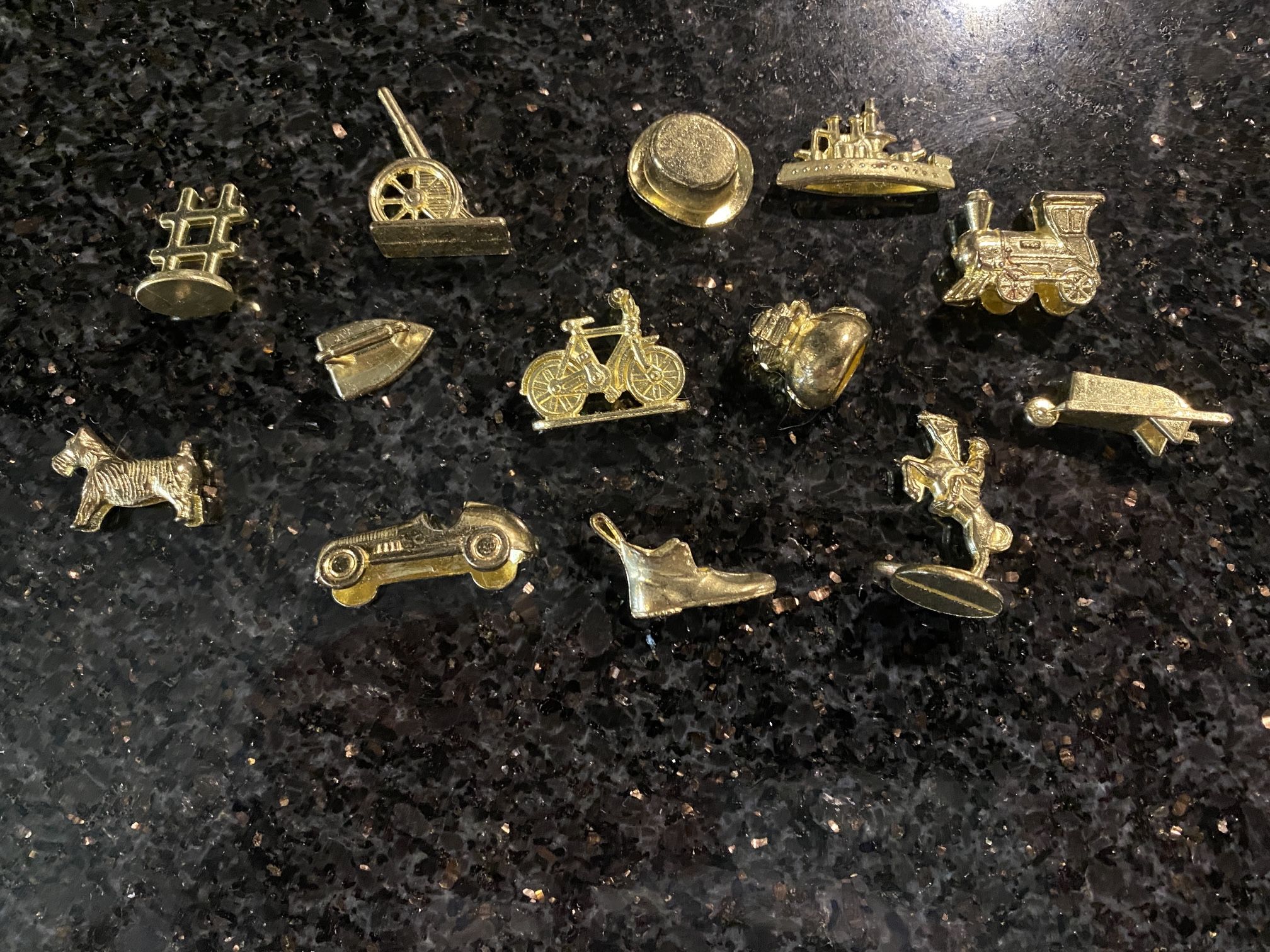 13 Pcs Monopoly Board Game Pieces Pewter Golden Character Movers