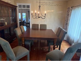 Pottery Barn Dining Table and Eight Upholstered Chairs