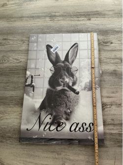 Funny Rabbit Canvas Wall Art “Nice Ass” Bathroom Decor 16x24 New