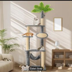 ✨ Large Cat Tree Tower 55" – Multi-Level, Gray, Like New! ✨