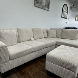 Beige Sectional Sofa & Ottoman
